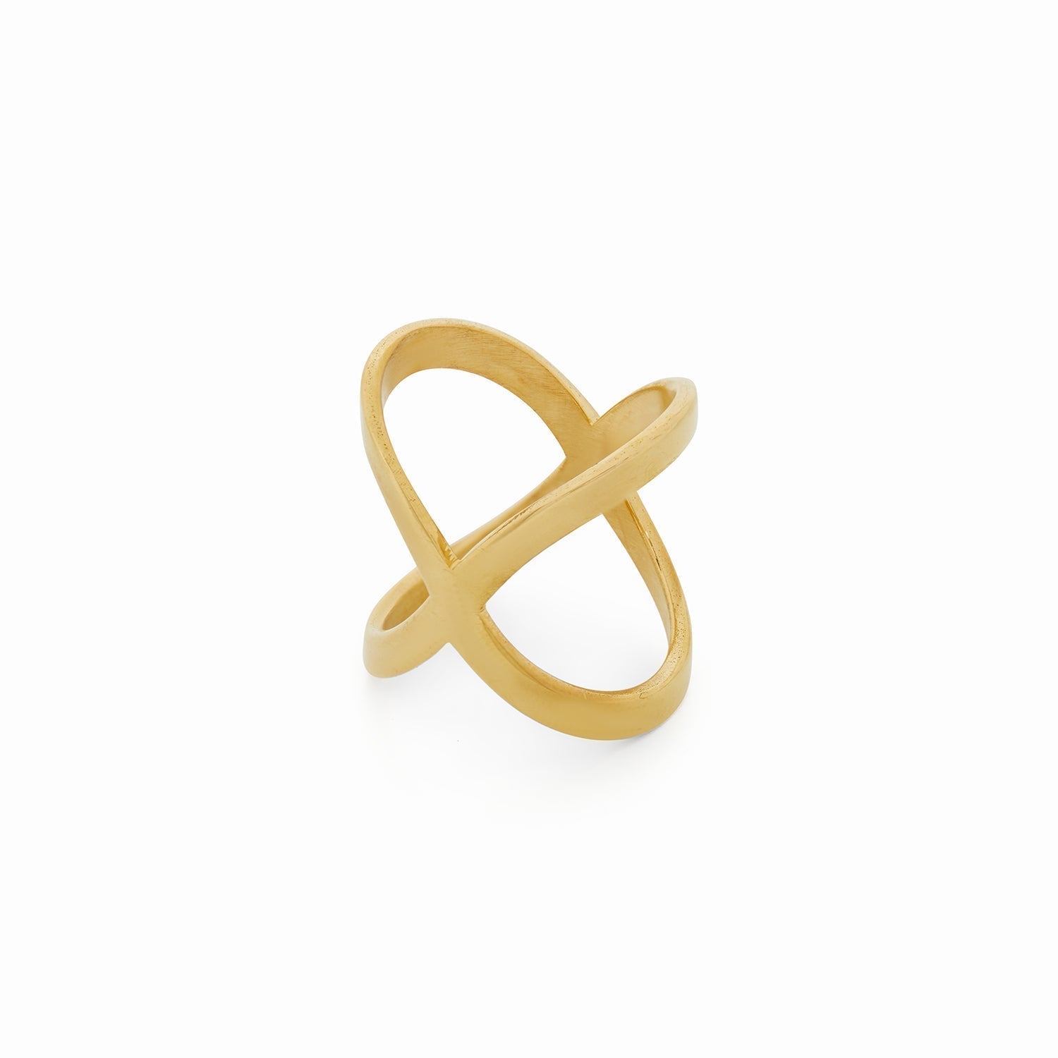 X-shaped ring plated in 18K gold.