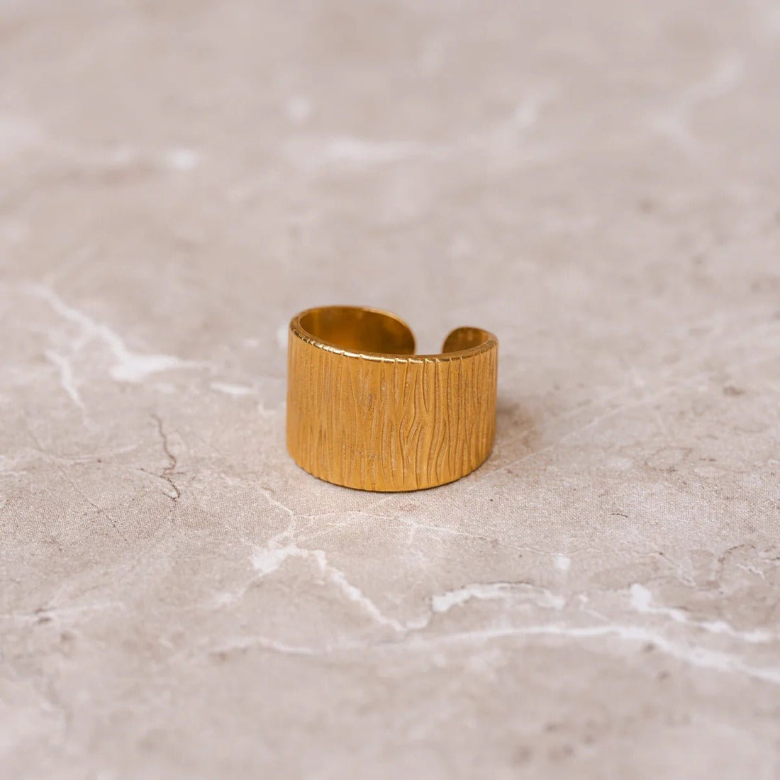 Wide Textured Adjustable Ring Plated in 18K Gold