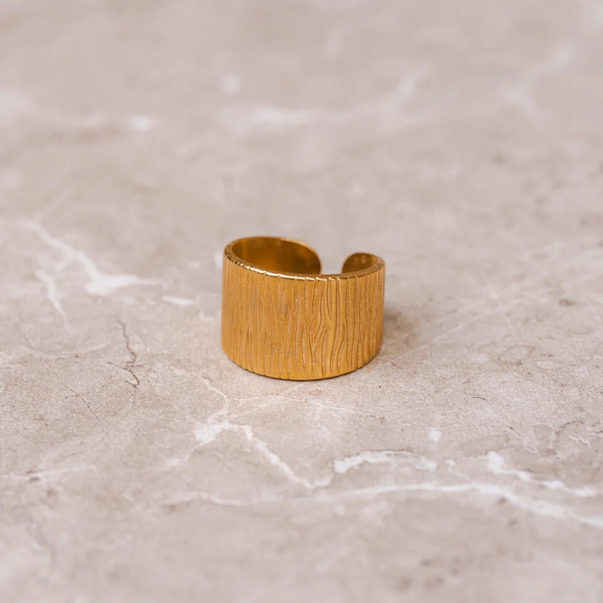 Wide Textured Adjustable Ring Plated in 18K Gold
