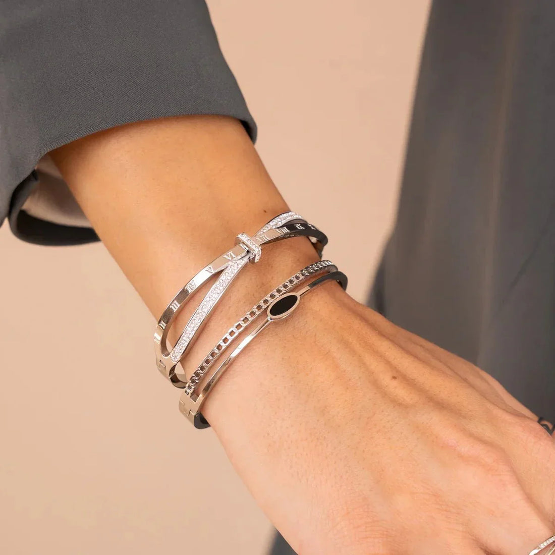 Onyx Layered Bracelet - Silver