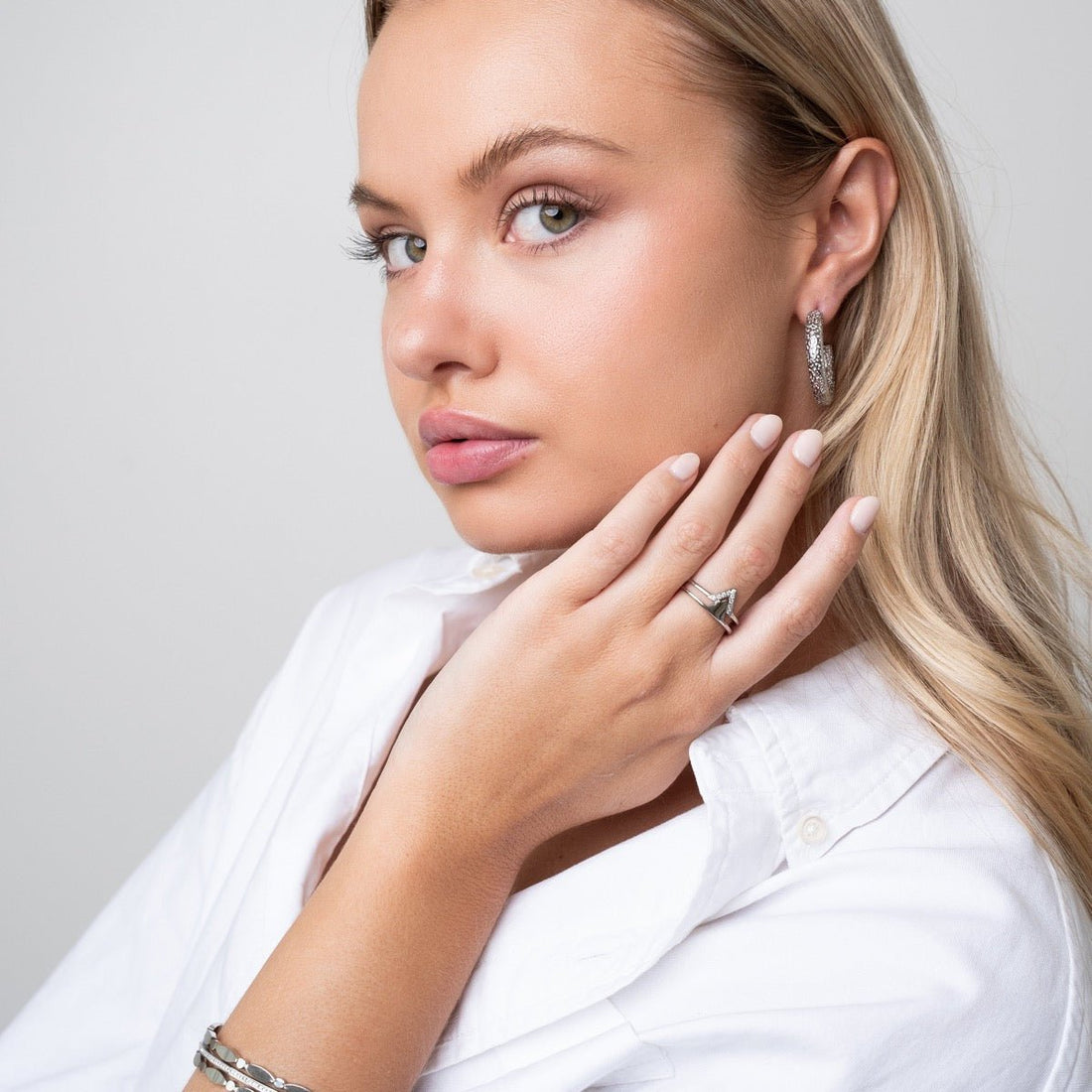 Textured Hoop Earrings - Silver