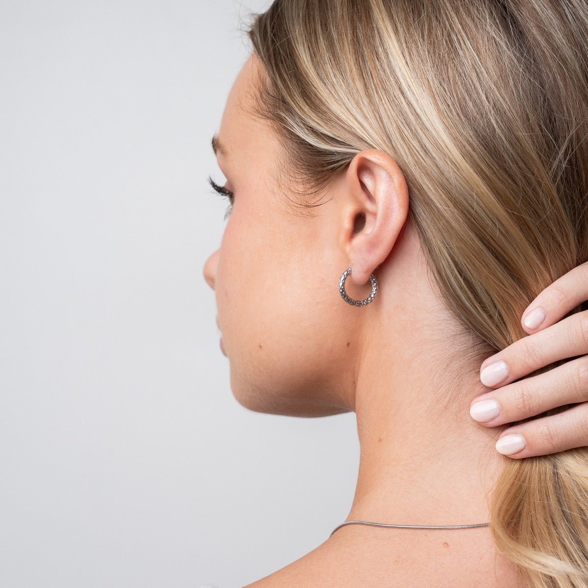 Textured Hoop Earrings - Silver