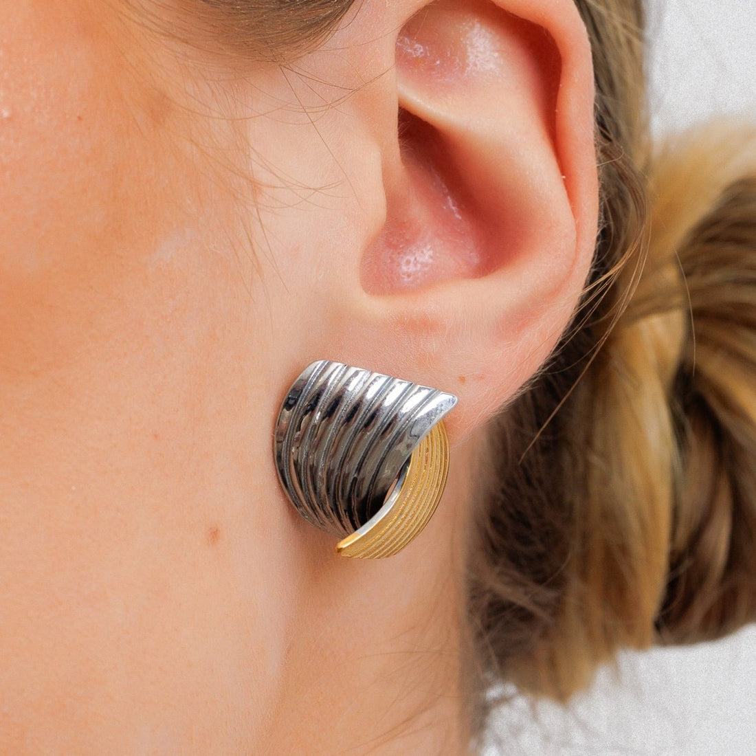Wave Motion Earrings with a Mix of Gold and Silver Plating