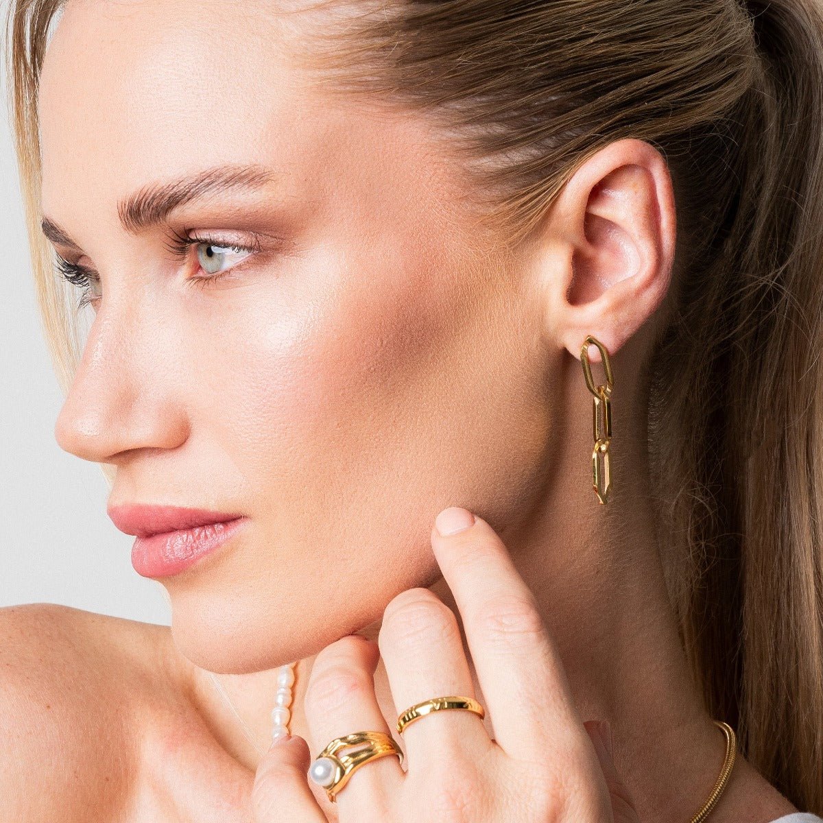 18k Gold Plated Link Dangle Earrings