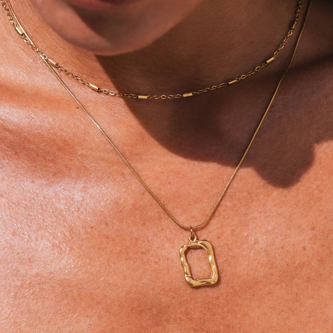 Mix of Necklaces with Abstract Pendant, 18K Gold Plated