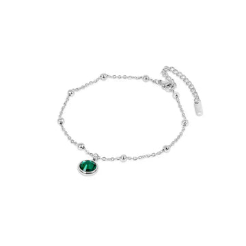 Emerald Anklet with Pendant - Silver